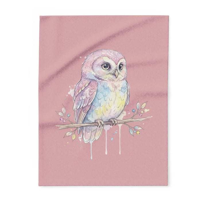 Dreamy Watercolor Owl Arctic Fleece Blanket — Pastel Nursery Throw
