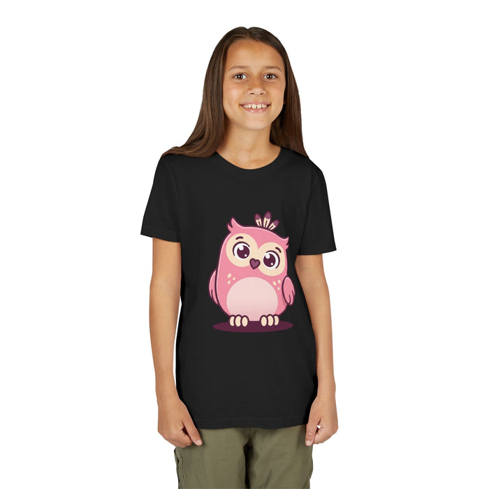 Pink Cartoon Owl Youth Tee — Cute Kids' Short Sleeve Shirt